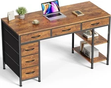 Computer Desk - 47" Office Gaming Desk w/6 Drawers Shelves Rustic Brown