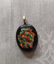 Vintage pendent artisan art glass 3D fiery precious metal foil boro silica
