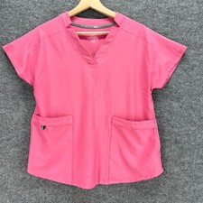 Climate Right Scrub Top Women XS Pink V-Neck Short Sleeve Pockets Workwear