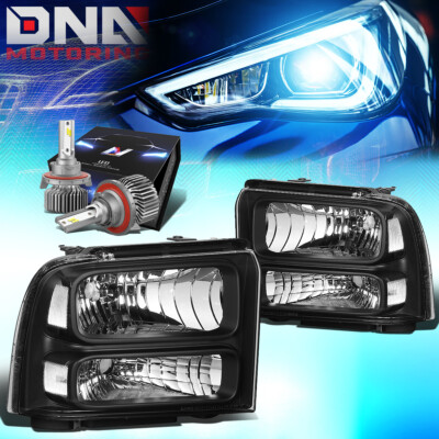 FOR 2005-2007 SUPER DUTY F-250/350/450/550 HEADLIGHT W/LED KIT SLIM STYLE BLACK