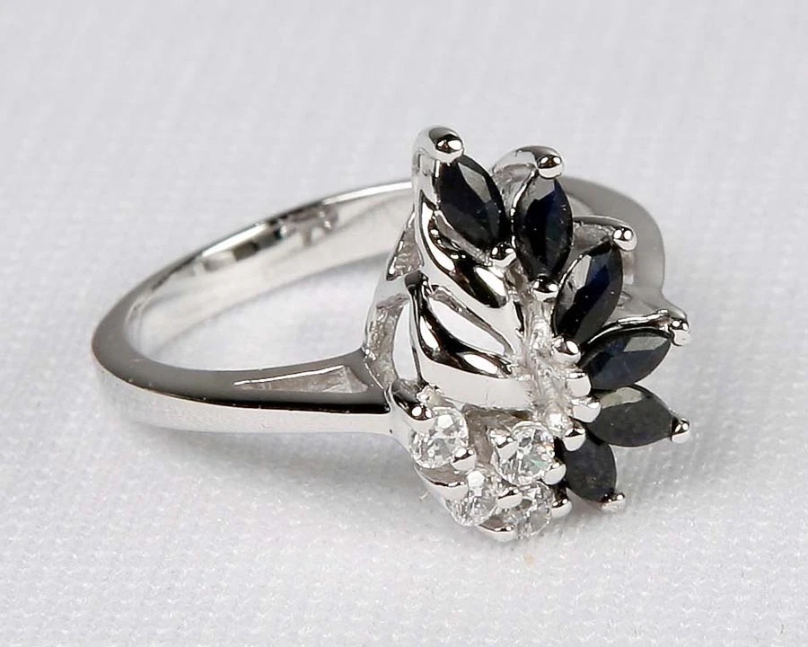 New Avon Sterling Silver Genuine BLACK SAPPHIRE Marquise Ring - Sz 5 6 7 8 or 9 - Image 2 of 4
