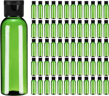 200 Reusable 2 Oz Plastic Travel Bottles with Flip Caps - Green  Black