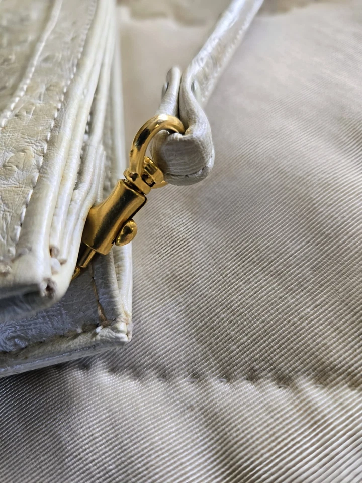 Bolso Bandolera Vintage Años 70-80 Marfil Imitación Avestruz 3 Vías GRAN CLUTCH Hombro Foto 3 de 4