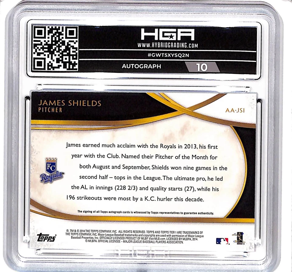 2014 Topps Tier One James Shields Acclained Auto Autograph #028/299 HGA 7/10 - Image 2 of 2