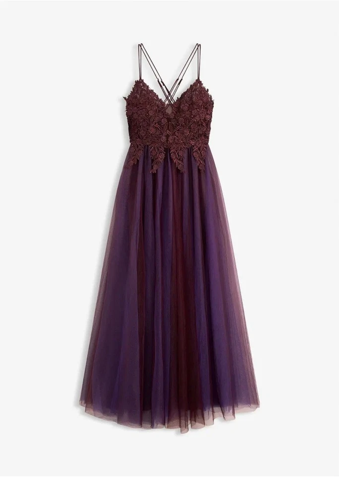 Maxikleid zartem Tüll mit Spitze Gr. 50 Weinrot Damen-Kleid Cocktailkleid Neu* - Bild 1 von 1