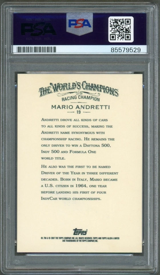 Mario Andretti SIGNED 2007 Topps Allen & Ginter #19 Card PSA Auth Auto Legend - Image 2 of 2