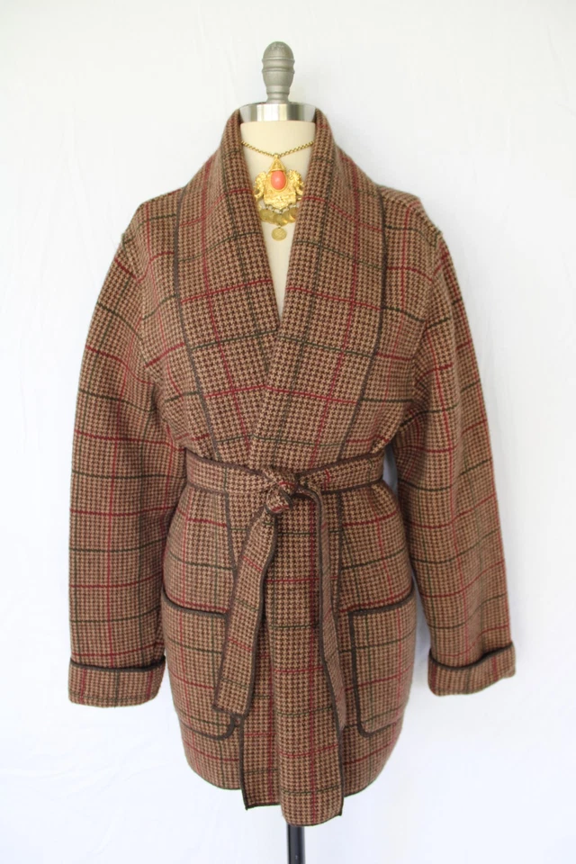 Ralph Lauren Vintage cardigan sweater Jacket Houndstooth Plaid Belted Polo RRL - Image 4 of 4