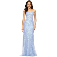 $259 Blondie Nites Juniors' Sequin-Mesh Floor-Sweeping Corset Gown, Ice Blue, 7