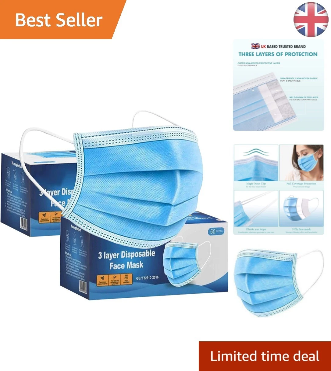 Effortlessly Breathable 3-Layer Disposable Face Masks - Ideal for Sensitive Skin