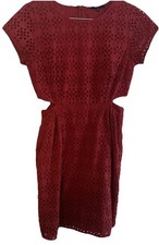 Madewell Dress Size 6 Red Sheath Cut Out Eyelet Lace Mini Pockets Cap Sleeve
