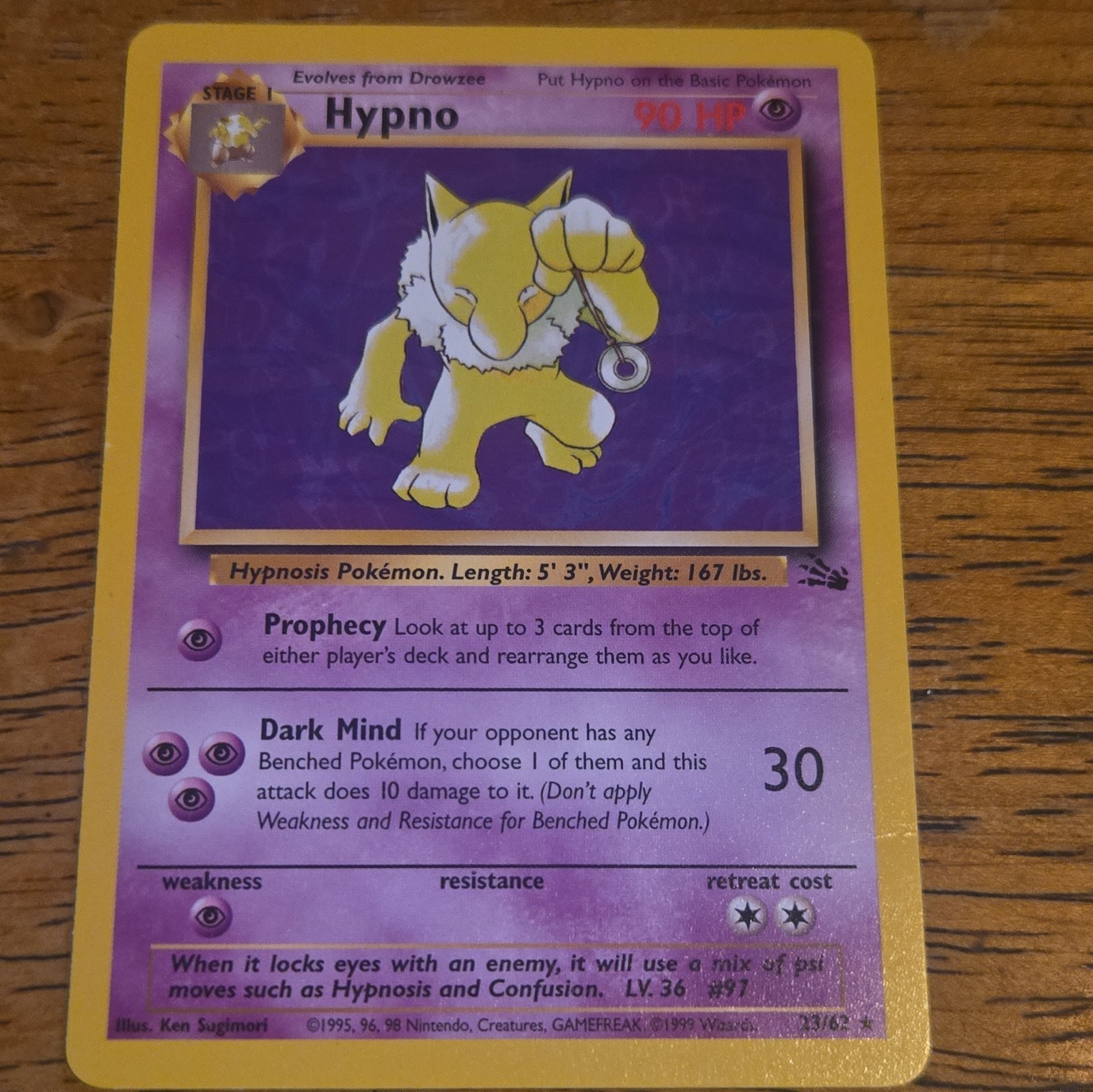 Hypno - 23/62 - Pokemon Fossil Unlimited Rare Card WOTC MP