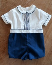 Vintage Toddle Tyke Baby Boys classic embroidered Jon Jon Romper, 3-6M