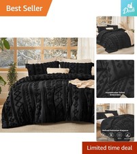 Elegant Black Boho Comforter Set, King Size - 3-Piece Soft Jacquard Bedding