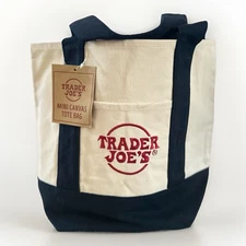Brand New Trader Joe's NAVY BLUE Mini Canvas Tote Bag 