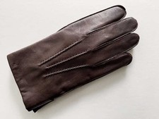 ARIS MEN'S BROWN LEATHER GLOVES, POLYESTER FLEECE LINING, INDIA, sz LG NWOT