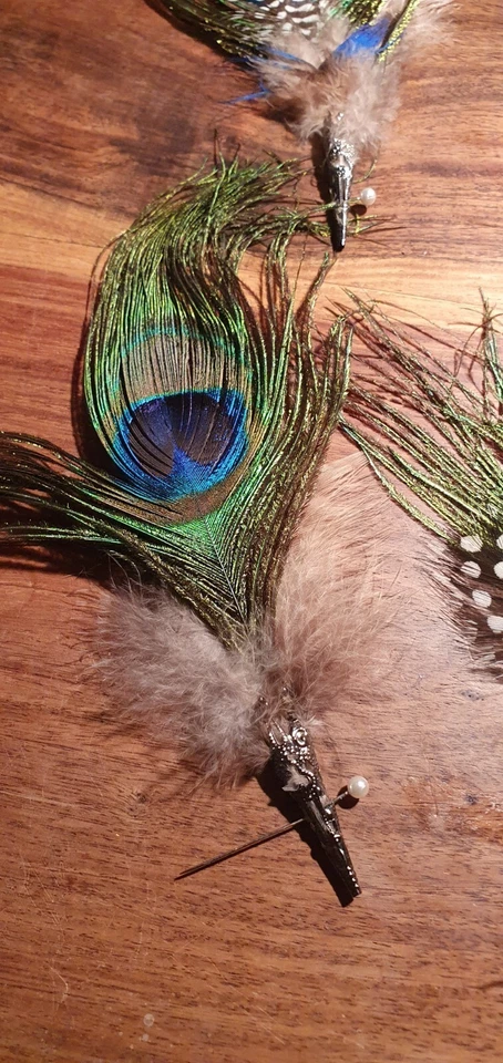 4 Antique Peacock Lapel/hat Pins In Hand Worked Silver Cones - Image 3 of 4