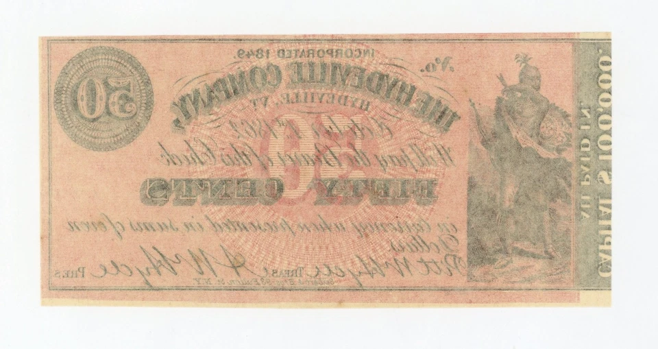1862 50c The Hydeville Company - Hydeville, VERMONT Note CU - Image 2 of 2