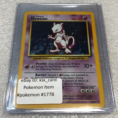 Pokemon Card - Mewtwo 10/102 - Base Set - Holo Rare - Near Mint