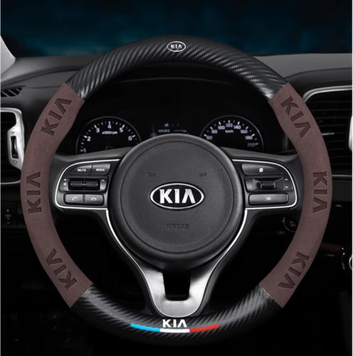 15" PU Leather+Carbon fiber Steering Wheel Cover For 1994-2025 Kia All Cars - Picture 15 of 15