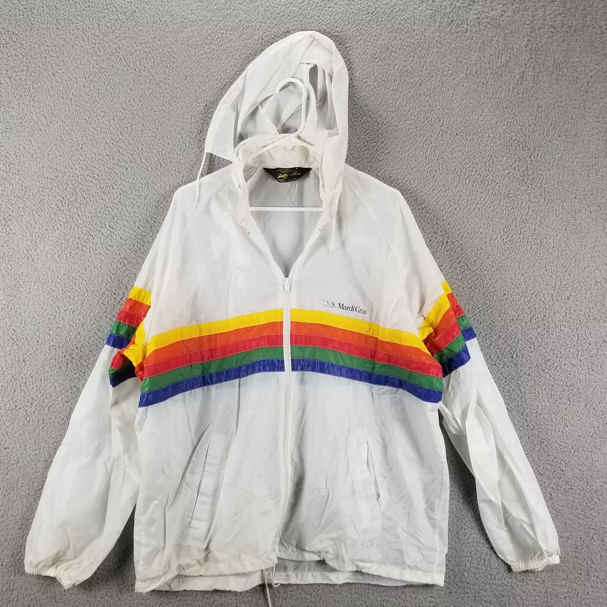 Vintage Mardi Gras Jacket Men Large Party Parade Rainbow Rain