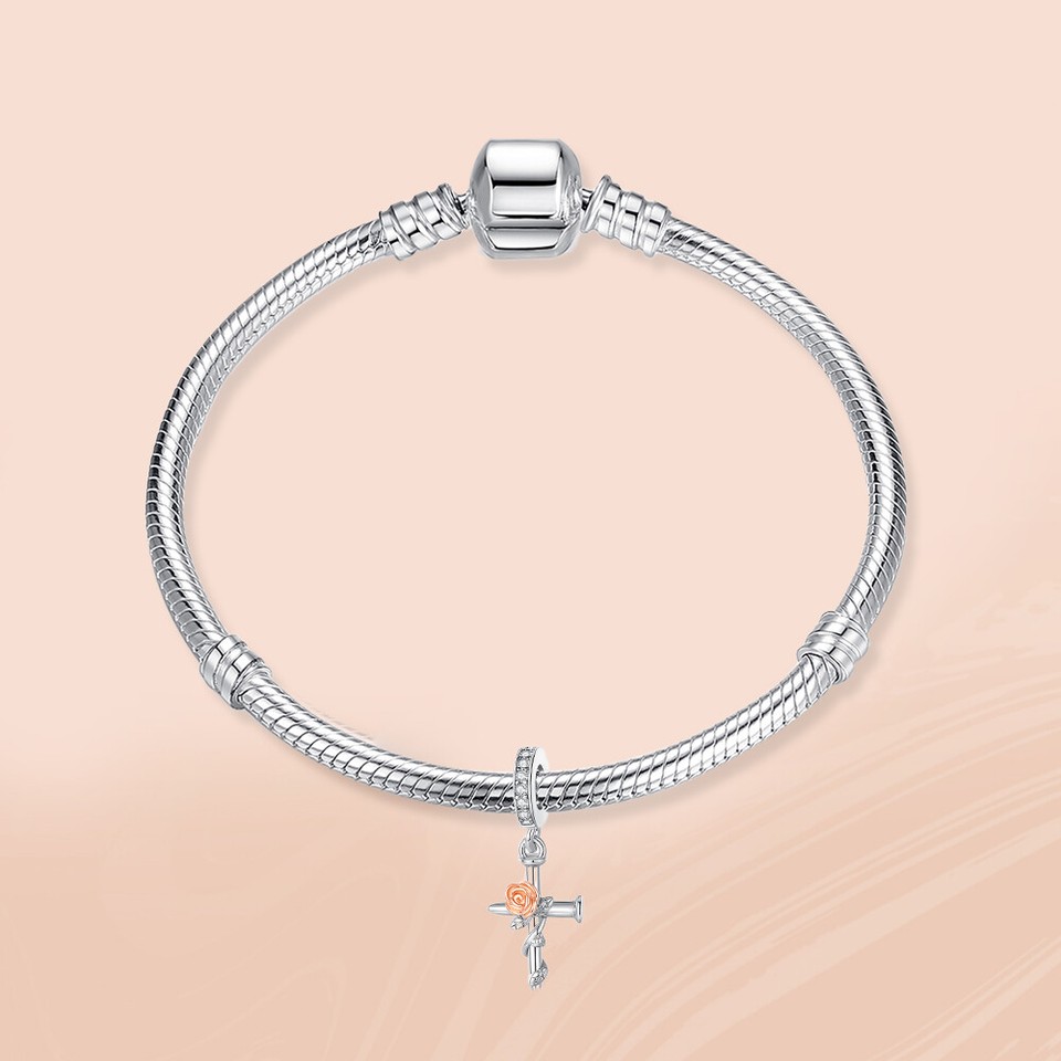 NWT Cross Rose Flower Dangle Charm Authentic 925 Sterling Silver Charm Bracelets eBay