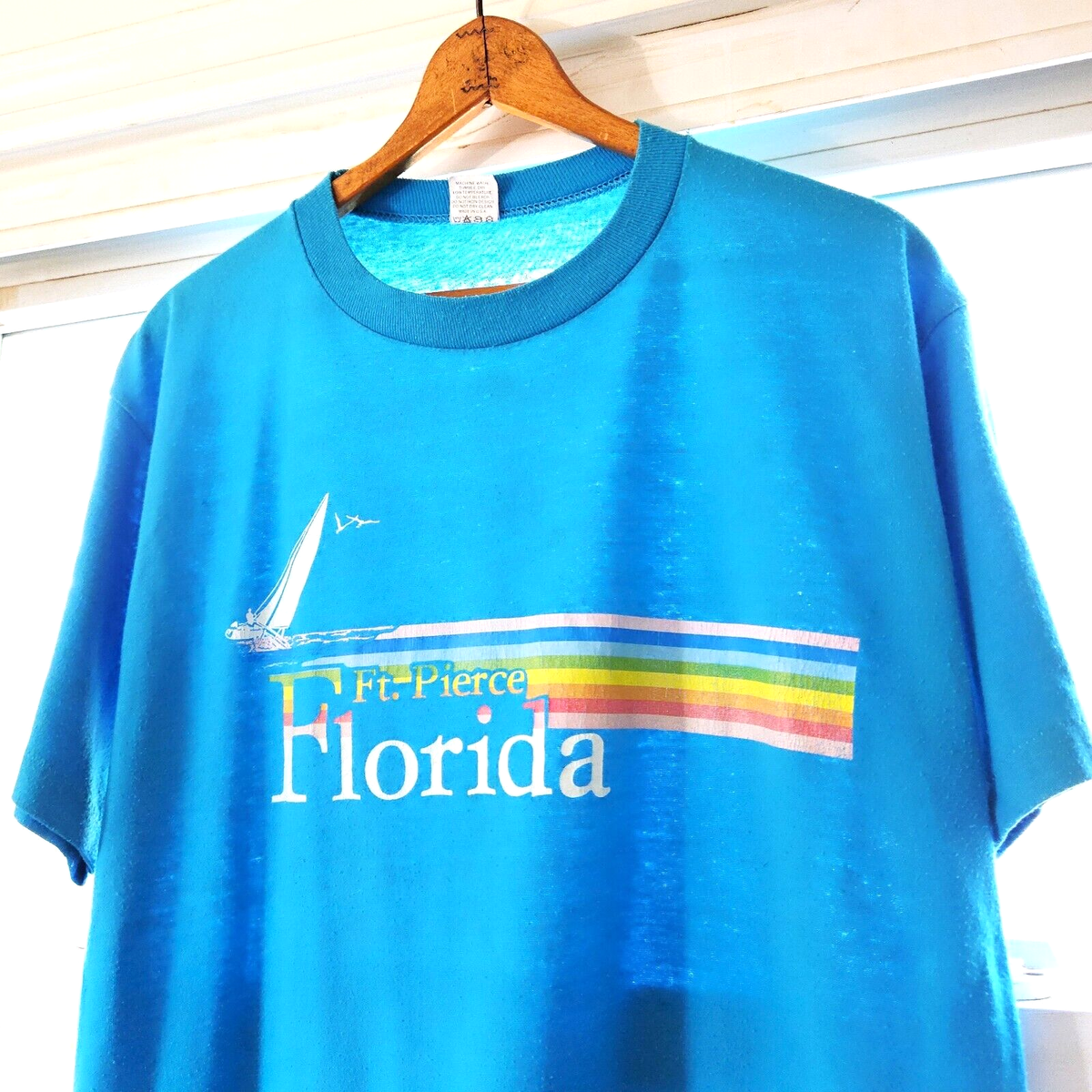 Vintage 80s Florida Rainbow T Shirt Vtg Velva Sheen Single Stitch 