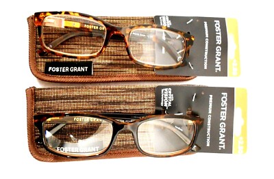 2 - Pair Foster Grant Reading Glasses Boston Brown Tort with Case