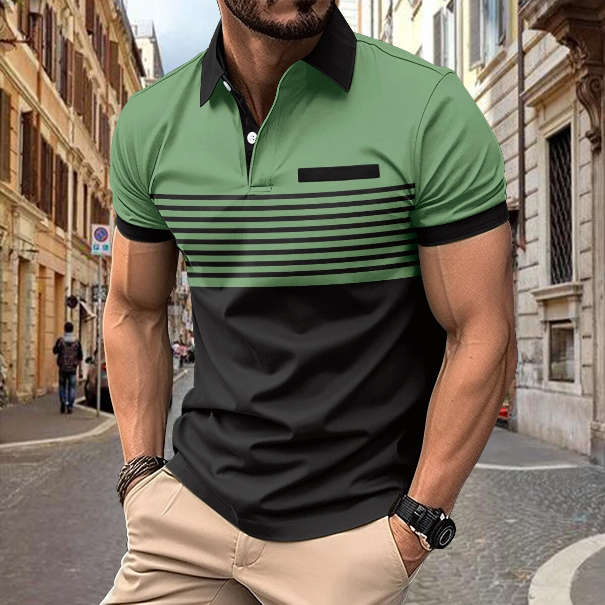Mens Colorblock Polo Shirt Slim Fit T Shirts Men Short Sleeve Casual Golf Tops