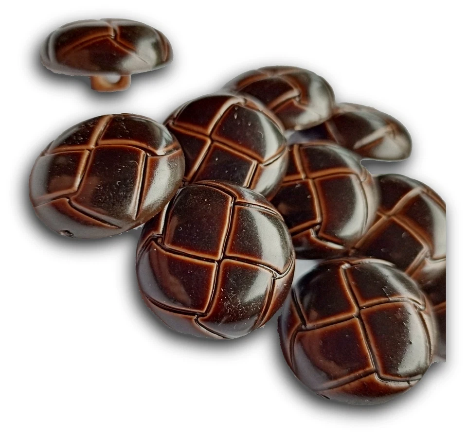 20mm size 32L ARAN, FOOTBALL chocolate brown leather effect resin shank buttons - Image 3 of 3