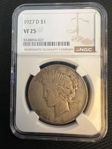 1927-D Peace Dollar NGC Certified VF25- Hard to Find Date- Slabbed and Graded
