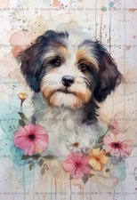 DOG ART PRINT, Floral Pet Fantasy Portrait, Puppy Animal Wall Decor Poster