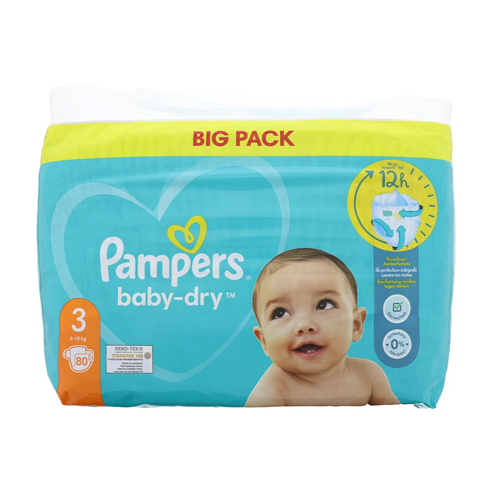 Pampers baby-dry Windeln Größe 3 (6-10 kg) Big Pack 80 Stück