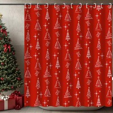 Christmas Shower Curtain with 12 Hooks Red Christmas Tree Shower Curtain for ...