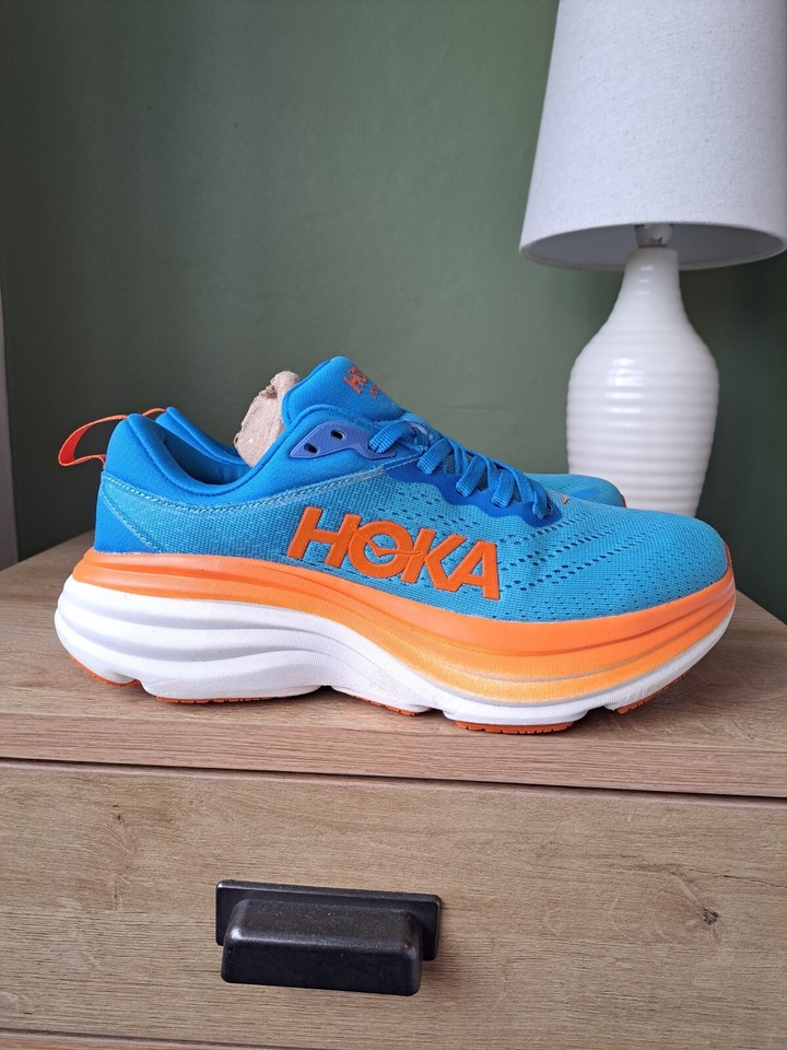 HOKA One One Women Bondi 8 UK Size 5.5 Running Shoes Blue/Orange