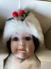 Camelot Handcrafted 15" Porcelain Doll "Joy" Brunette Christmas Velvet with Tag