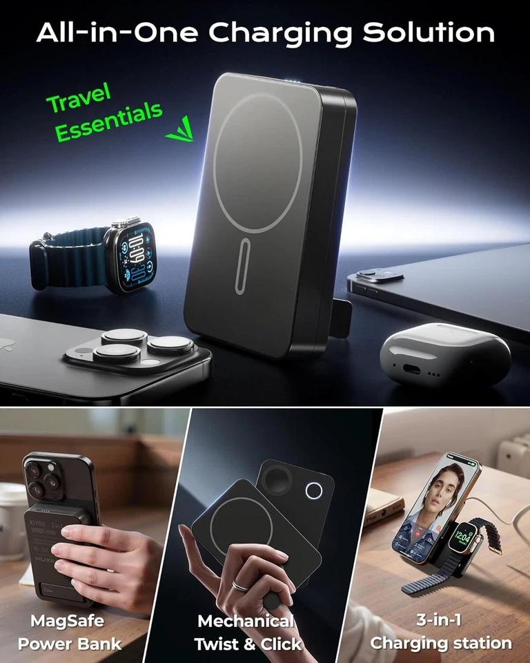 10000/5000mAh 3in1 Power Bank 15W Wireless Fast Charging for iPhone 16/15 ProMax - Image 2 of 4