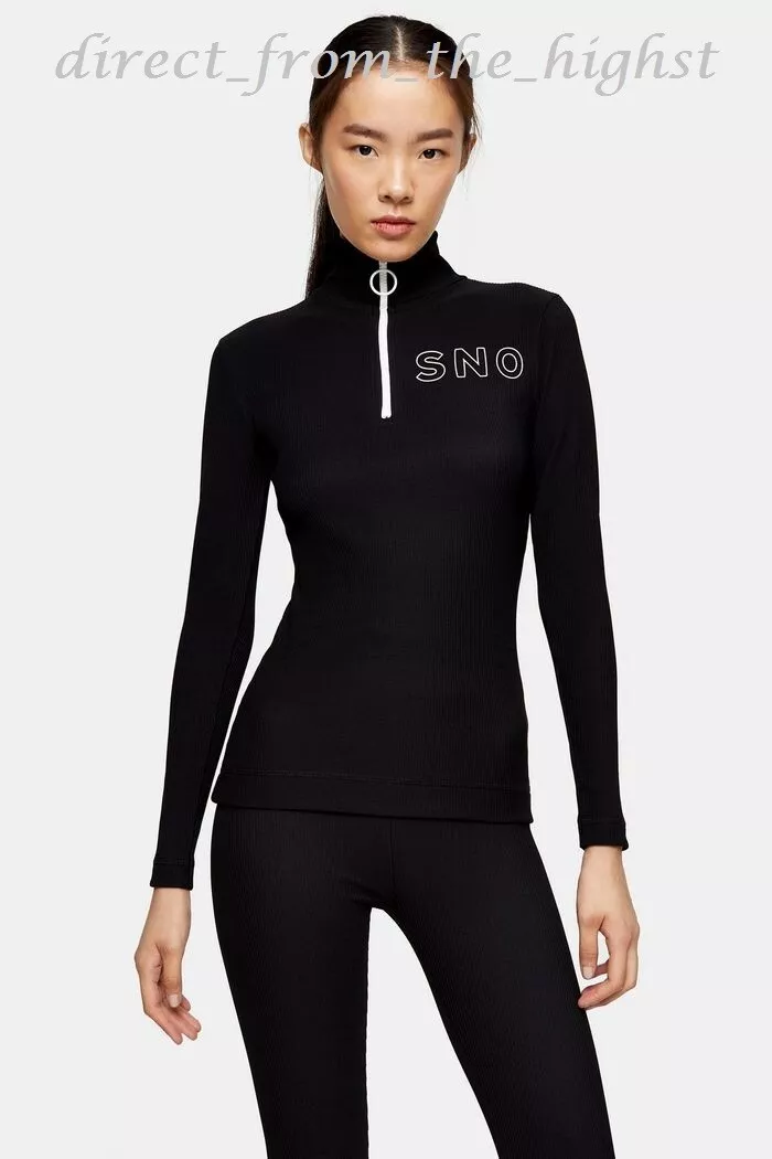 TOPSHOP SNO *Black* Ribbed Jersey Layering Ski Top Sizes UK  4_6_8_10_12_14_16