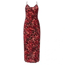 Allsaints Hera Ambient Animal Print Midi Slip Dress Red Medium slinky