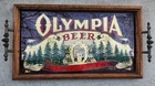 Vintage 70s Olympia Beer Holder Glass Mirror Sign Tray 19" Brass Handles RARE