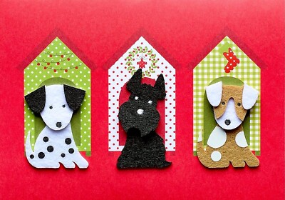 Papyrus 3D Dog Houses Christmas Holiday Greeting Card