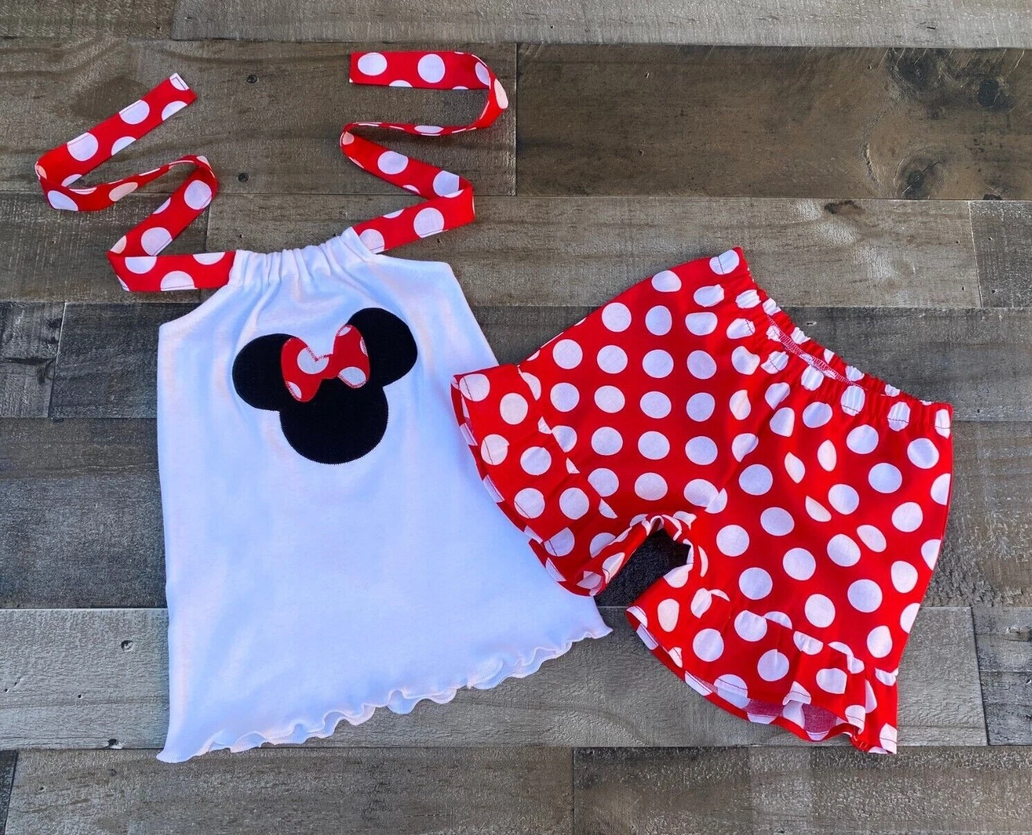 Red White Polka Dot Minnie Mouse Short Halter Top Little Girl Outfit