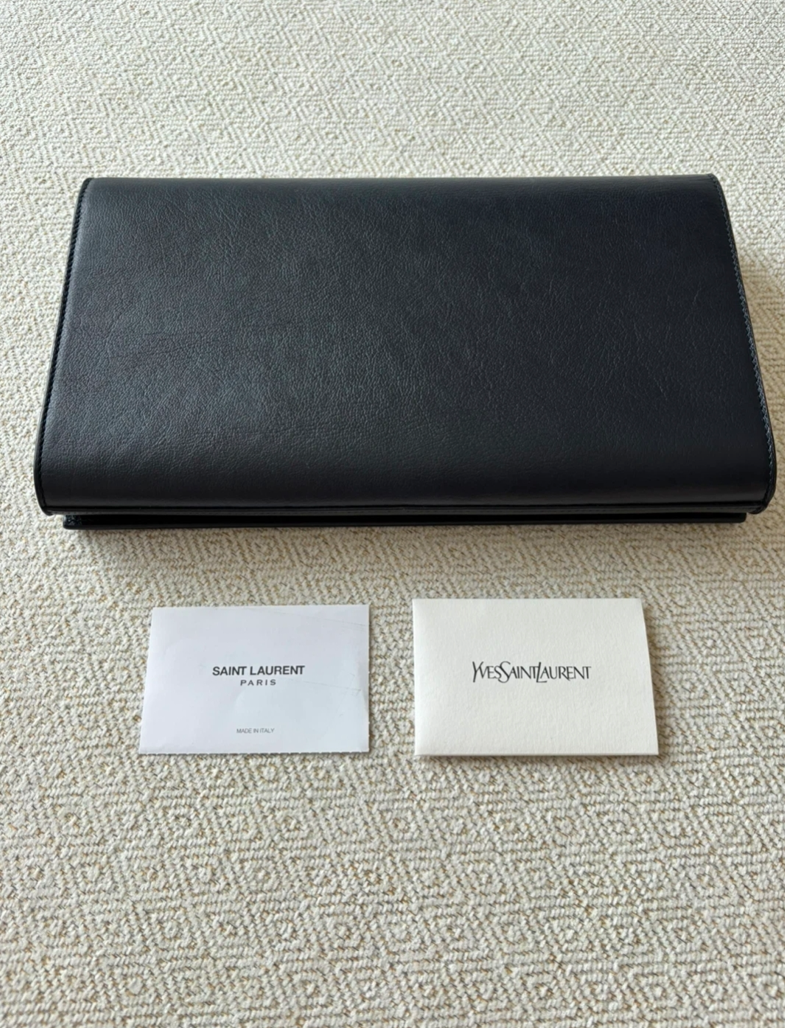 Authentic Saint Laurent Beldjoor Black Leather Clutch Bag