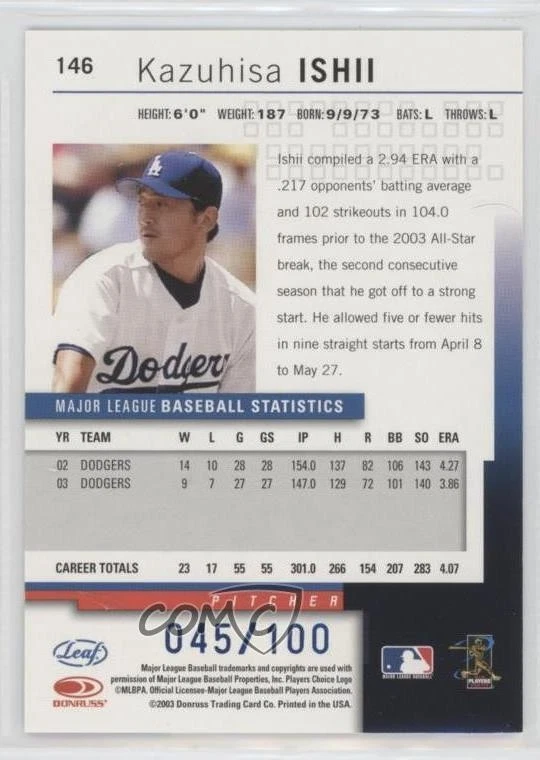 2004 Leaf Press Proof Blue /100 Kazuhisa Ishii #146 - Image 2 of 2