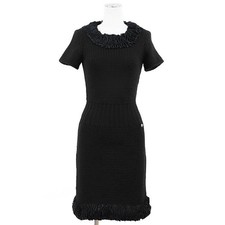 CHANEL Dress Knit Cashmere Blend Dress Coco Logo and Lion Charm Size 36 Black