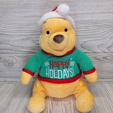 Disney Winnie the Pooh Plush Happy Holidays Ugly Christmas Sweater Santa Hat