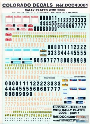 DCC43001 1:43 Decals Colorado - Rally Plates WRC 2006 Monte Carlo