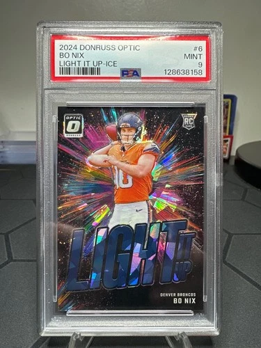 2024 Panini Donruss Optic Bo Nix Light it Up-Ice RC 10/15 PSA 9