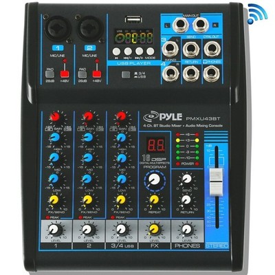 Pyle 4Ch Studio/DJ Controller Audio Mixer Console System w/USB & XLR PMXU43BT