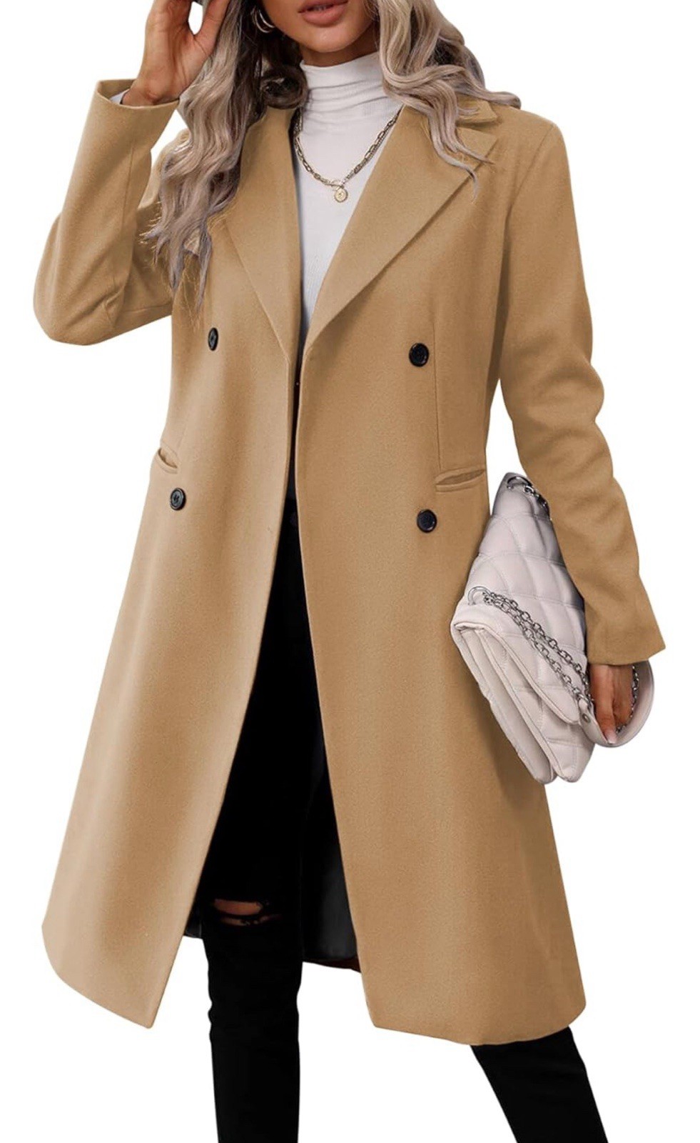 Womens Long Double Breasted Coats Lapel Collar Pea Winter Slim Fit Jackets