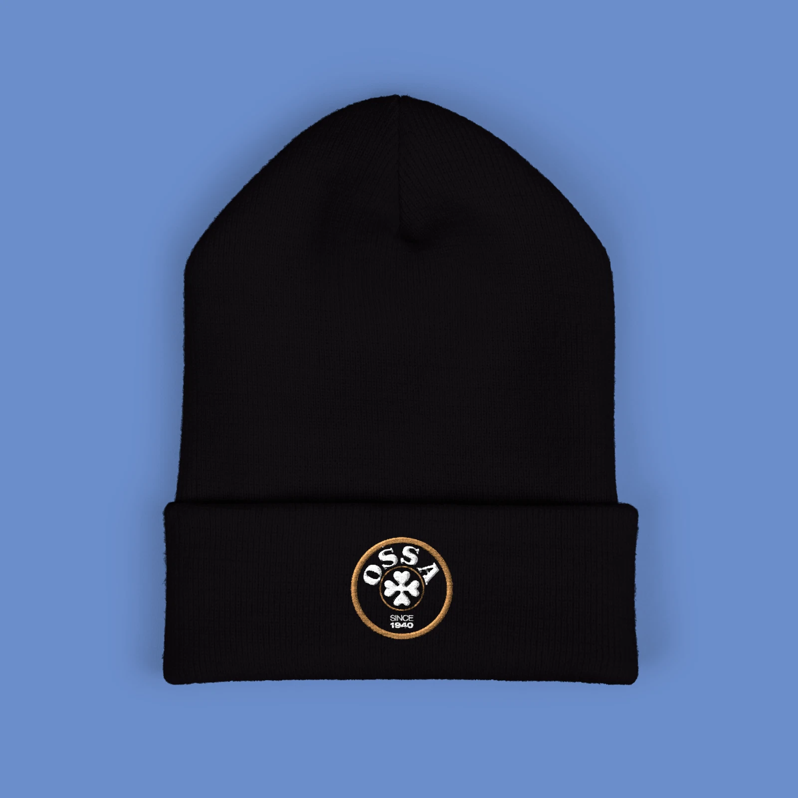 OSSA Classic Retro Motorcycles Embroidered Classic Winter Black Beanie Hat